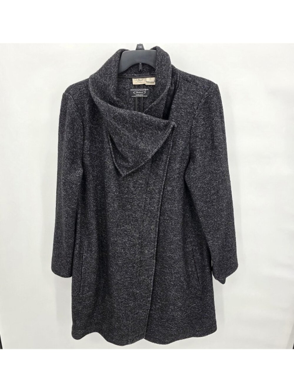 LL Bean Coat Women XL Gray Wool Bellandi Italian Wool Button Overcoat Luxury